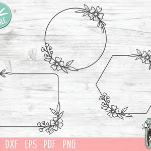 Flower Frame SVG file, Monogram Frame, Flower Border SVG, Floral Frame, Round, Hexagon, Square, Rectangle, Shape, wedding, sign, wreath svg
