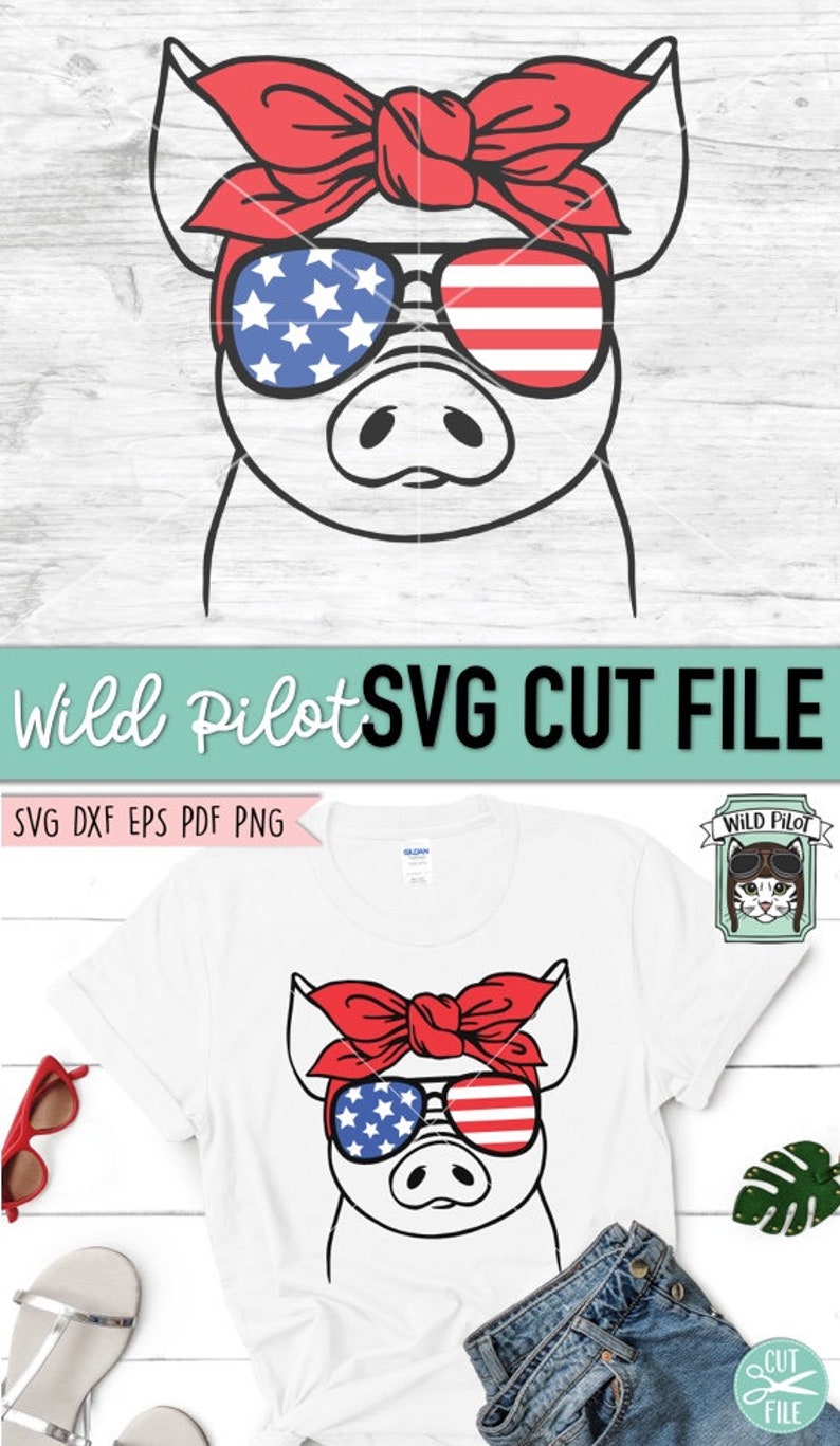 Download July 4th Pig SVG Fourth of July Pig svg file Pig Glasses ...