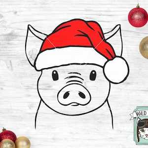 Pig Santa hat svg file, Pig with Hat svg, Christmas svg file, Pig svg, Christmas cut file, Christmas Animals svg, Animal Santa hat svg, Farm