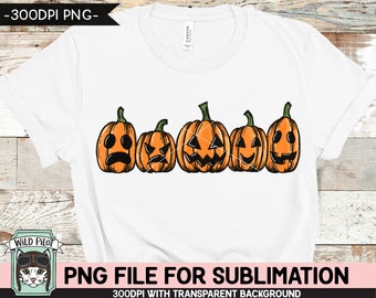 Jack o Lanterns SUBLIMATION design PNG, Pumpkin png file, Pumpkin sublimation designs, Fall, Autumn, Halloween, Thanksgiving, Row of Pumpkin