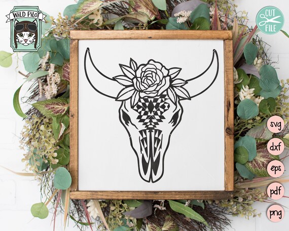 Cow Skull With Flowers SVG File, Cow Skull Medallion Svg  display picture 3
