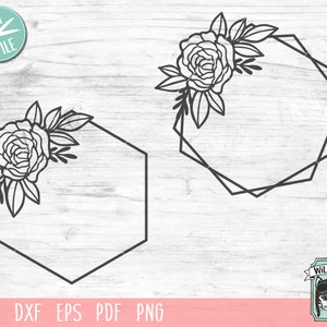 Flower Frame SVG, Hexagon Flower Frame SVG, Floral Frame cut File, Flower Monogram Frame, Floral Wedding Template, floral shape frame