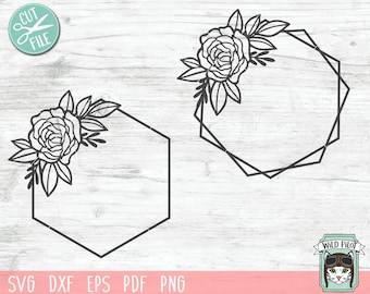 Flower Frame SVG, Hexagon Flower Frame SVG, Floral Frame cut File, Flower Monogram Frame, Floral Wedding Template, floral shape frame