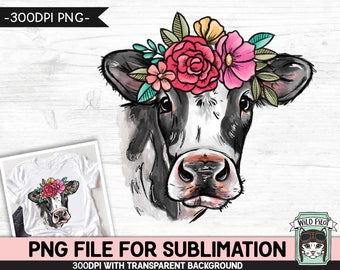 Floral Cow SUBLIMATION PNG, Cow Flower Crown png file, Animal sublimation, Watercolor Cow Face png file, Floral Animal, Cow Flower Crown Sub