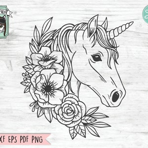 File SVG unicorno, Unicorno con fiori SVG, File di taglio unicorno, File svg unicorno floreale, Volto di animale, Volto di unicorno carino svg, Unicorno con fiori