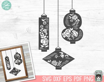Lanterns SVG file, Floral Lanterns svg, Lanterns clipart, hanging lanterns vector, Chinese lantern cut file, paper lantern