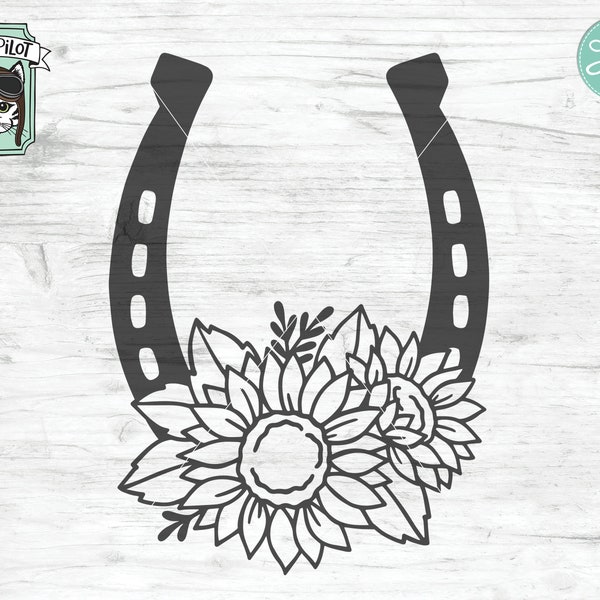 Horseshoe SVG file, Horseshoe cut file, Horseshoe Sunflowers, Horseshoe Flowers SVG, Floral, Good Luck, Lucky, equestrian, monogram frame