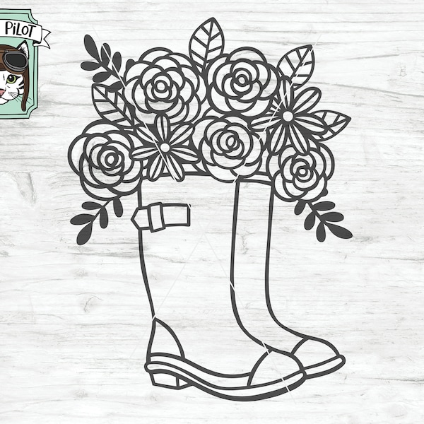 Rain boots SVG file, Rain boots with Flowers SVG file, Wellington Boots SVG cut file, Wellies, Rain Boots svg Clipart, Rainbootd vector
