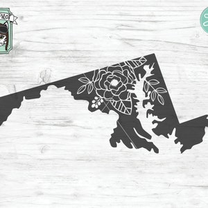 Maryland svg file, Maryland cut file, Maryland Silhouette svg, Floral Maryland svg, State svg file, Maryland Flowers svg, State Flower svg