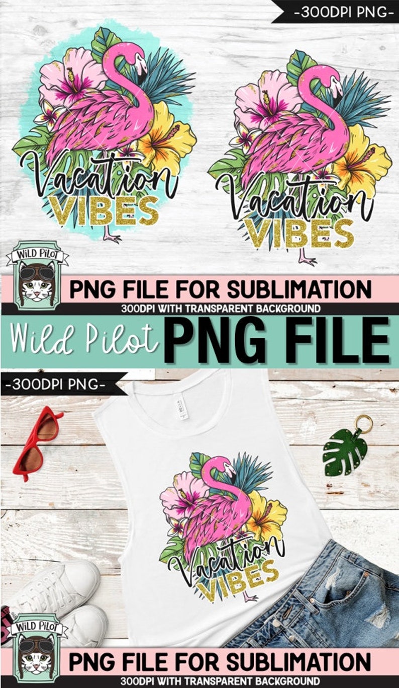 Flamingo SUBLIMATION designs png, Vacation Vibes Sublimation png, Flamingo PNG sublimation file, Tropical Flowers, Hibiscus, Leaves, Summer image 6
