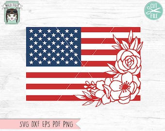 Floral American Flag svg, July 4th svg file, Fourth of July svg, USA svg, USA flowers, America Flag Flowers svg file, Patriotic svg