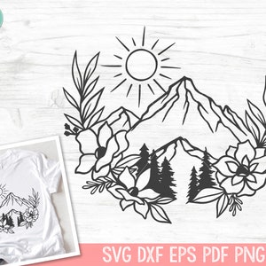 Floral Berge SVG, Berg Blumen SVG, Abenteuer SVG, Berge SVG, Outdoors svg, Camping svg, Wandern svg, Wald svg, Entdecker svg