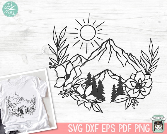 Floral Mountains SVG, Mountain Flowers SVG, Adventure SVG, Mountains svg, Outdoors svg, Camping svg, Hiking svg, Forest svg, Explorer svg