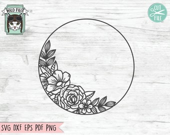 Flower Frame SVG, Wreath SVG file, Flower Wreath svg, round frame svg, Flower Monogram frame, Wreath cut file, Round name sign svg