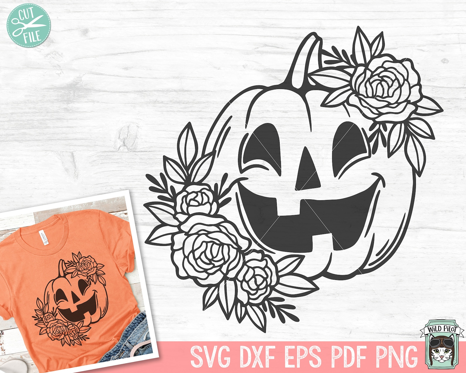 Floral Jack O Lantern SVG File, Flower Pumpkin Svg, Floral Pumpkin Cut ...