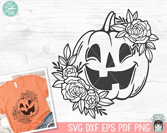 Floral Jack o Lantern SVG file, Flower Pumpkin svg, Floral Pumpkin cut file, Fall, Autumn, Halloween, Jack o Lantern png, Pumpkin shirt svg