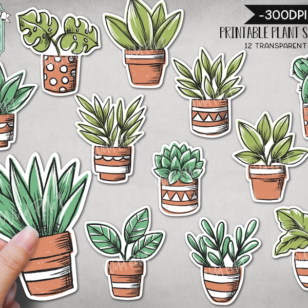 PRINTABLE Plants Sticker files PNG file, Potted Plants Illustrations, Planner Sticker file, Cactus Planters, Plant Lovers Digital, Plant Mom