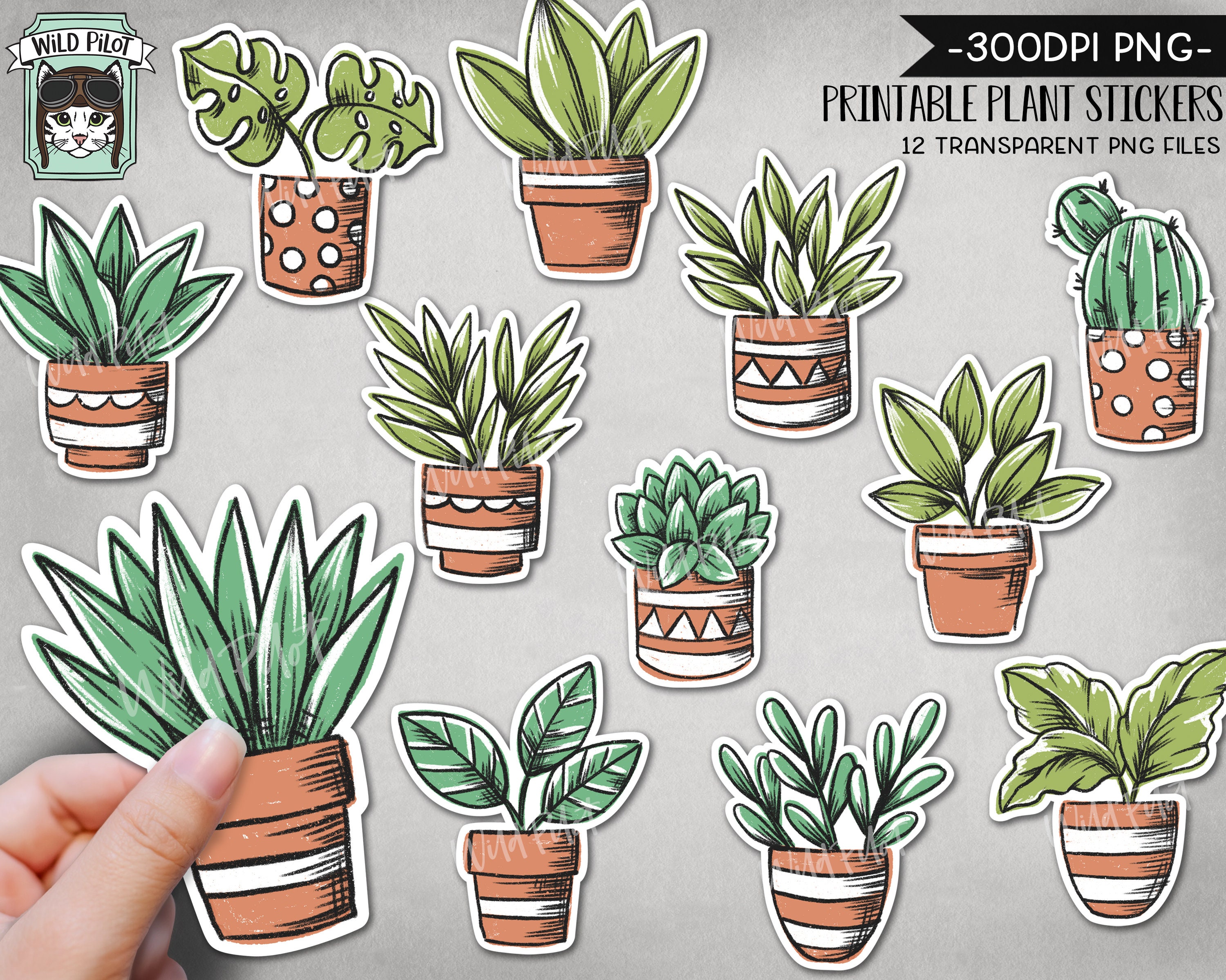 PRINTABLE Plants Sticker Files PNG File, Potted Plants Illustrations,  Planner Sticker File, Cactus Planters, Plant Lovers Digital, Plant Mom 