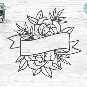 Floral Ribbon Banner SVG, Flower Ribbon Border SVG, Flower Border svg, Wedding Monogram svg, Wedding Flowers, Floral Monogram Cut file