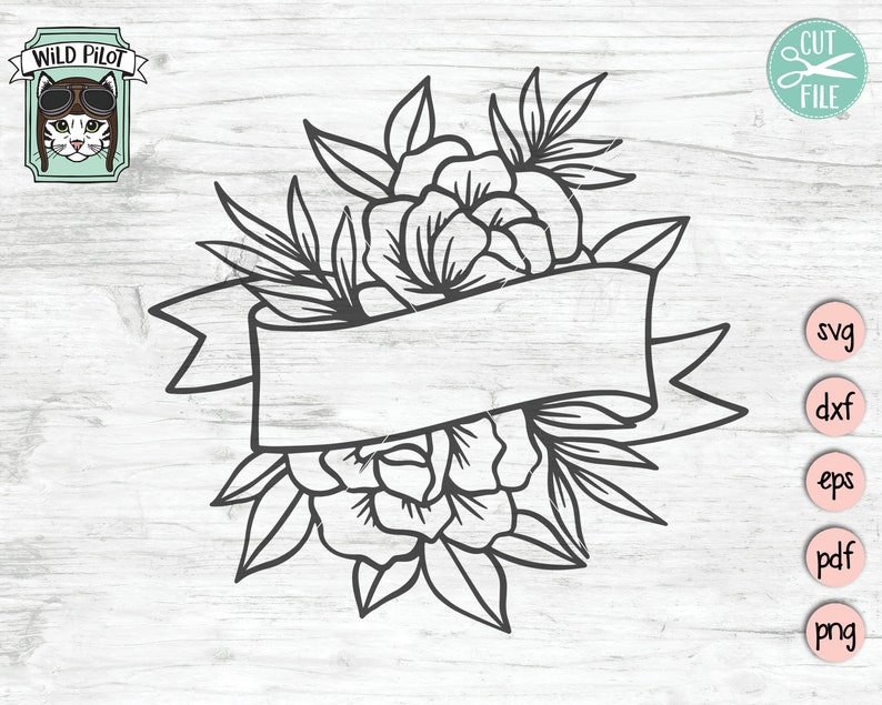 Floral Ribbon Banner SVG Flower Ribbon Border SVG Flower | Etsy