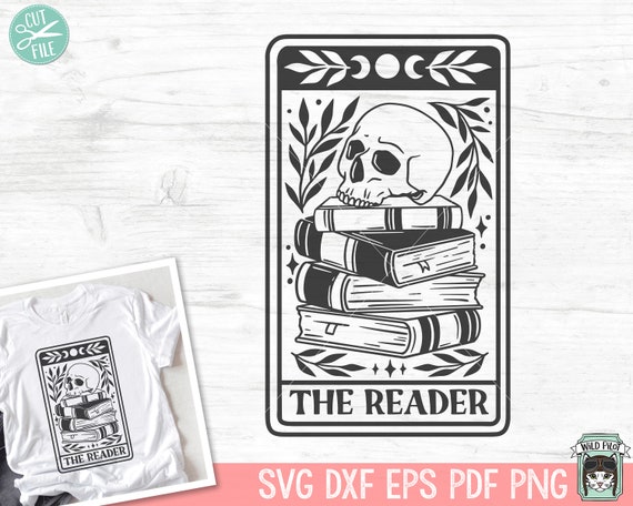 The Reader SVG, Book Lover Tarot SVG, Skull SVG, Halloween Book svg, Books svg, Horror svg, Book Club svg, Reading svg, Book Skull Tarot