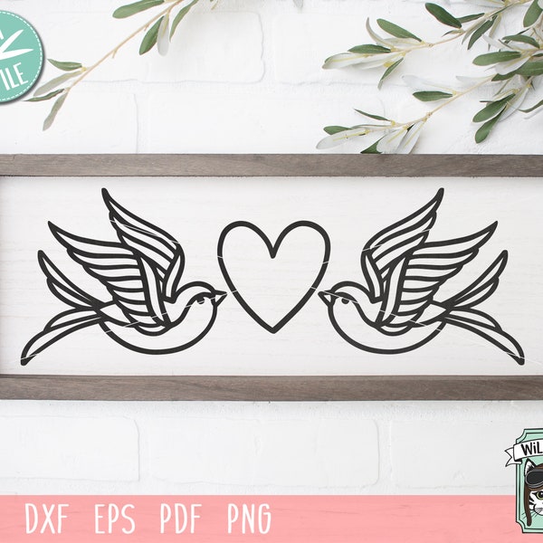 Bird SVG file, Bird Heart SVG file, Valentines Day svg, Valentine cut file, Sparrow svg file, Tattoo svg file, Wedding Border svg, Lovebirds