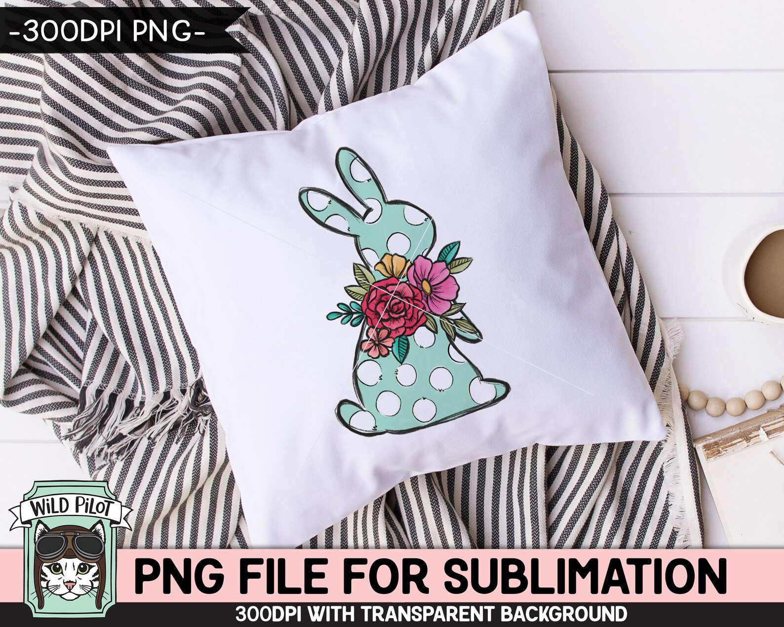 Easter SUBLIMATION Design PNG, Polka Dot Bunny Png File, Floral Bunny ...