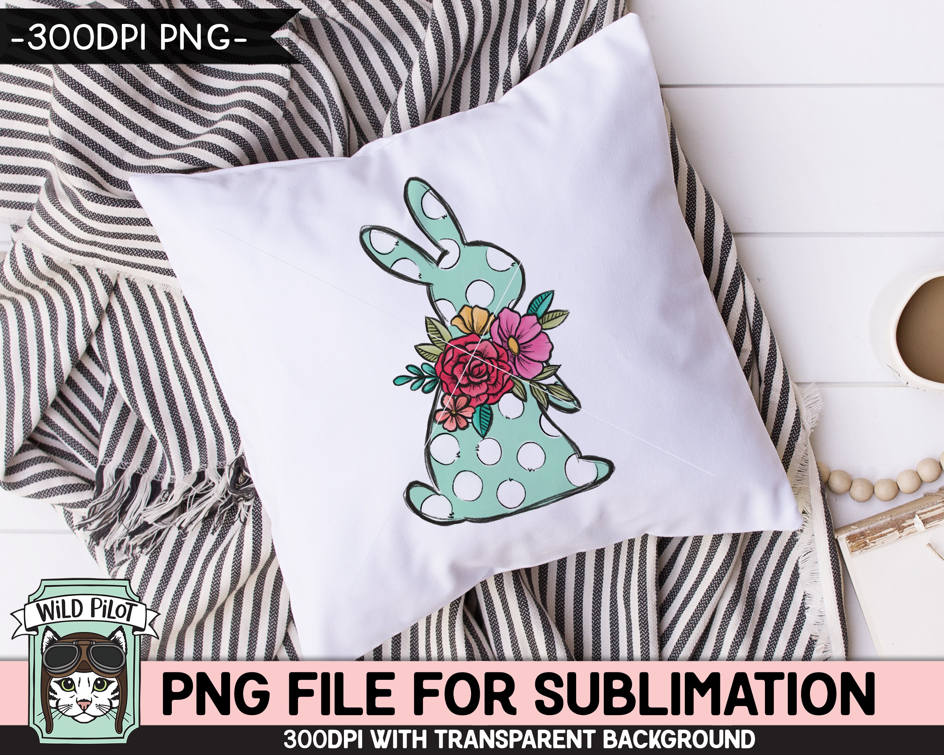 Easter SUBLIMATION Design PNG, Polka Dot Bunny Png File, Floral Bunny ...