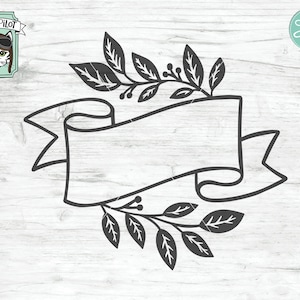 Ribbon Banner SVG file, Ribbon Banner cut file, Leaf Ribbon Banner, Laurel Leaf Frame, Ribbon Frame Vector, Floral Ribbon Border svg file,