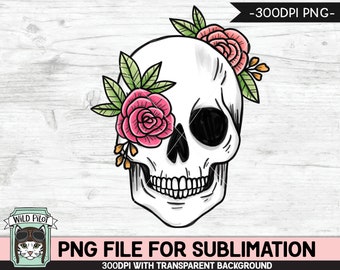 Floral Skull SUBLIMATION design PNG, Flower Skull png file, Skull flowers sublimation designs, Halloween Sublimation design, Skull printable