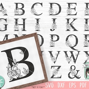 Alfabeto de monograma floral SVG, letras de flores svg, letras florais svg, arquivo de corte de alfabeto de flores, arquivo de corte de alfabeto floral, arquivo de monograma svg