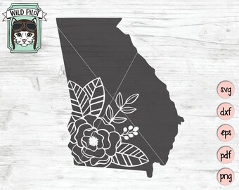 Georgia svg file, Georgia Silhouette svg, Georgia cut file, Georgia clipart, Floral Georgia svg, State SVG, Georgia Flowers svg
