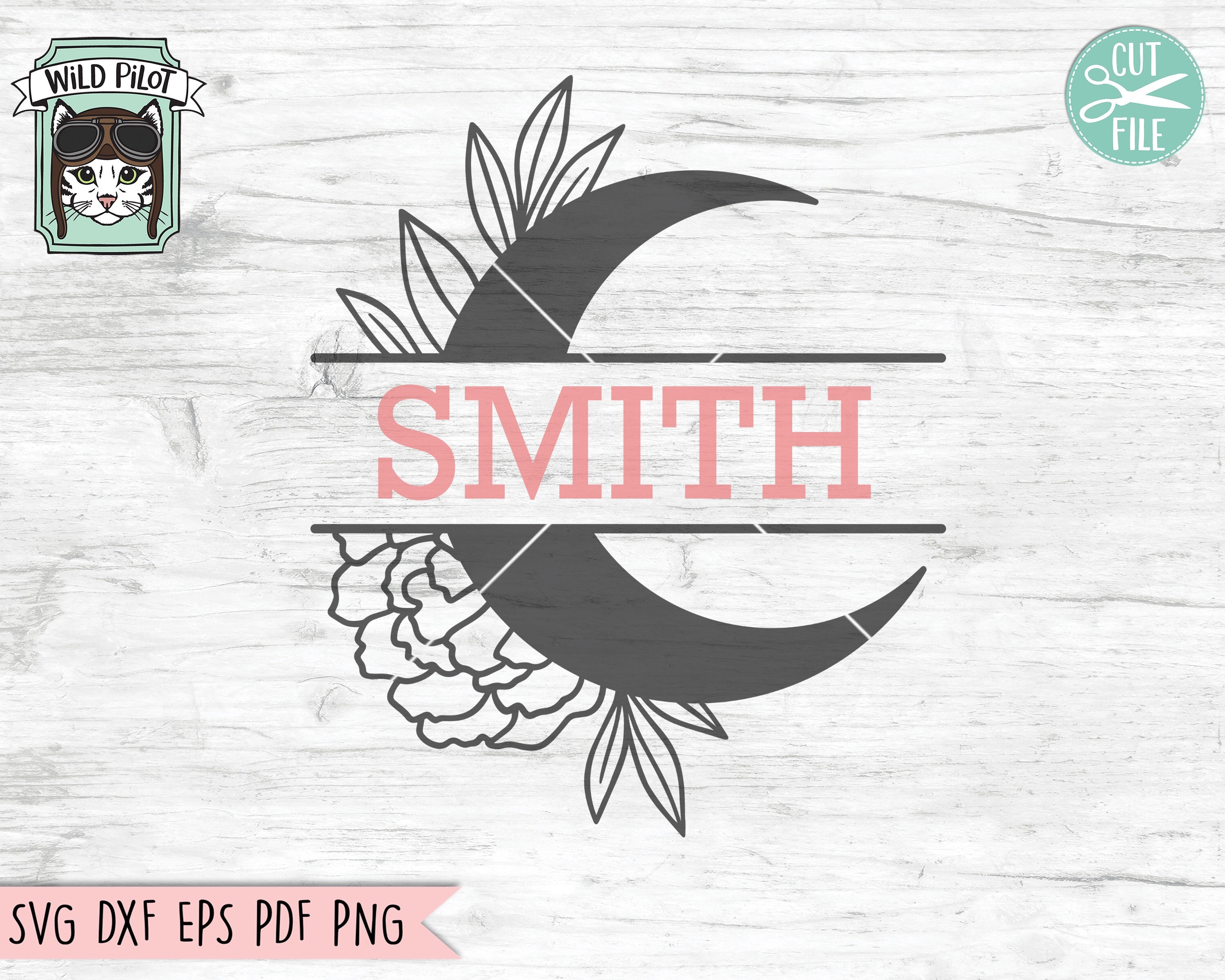 Split Moon Svg Flower Moon Split Monogram Frame SVG, Floral Moon SVG Cut File, Flower ...