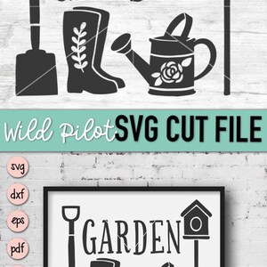 Garden SVG File, Gardening SVG, Garden Tools, garden sign, clip art, cut file, stencil, Shovel, Rain Boots, Watering Can, Birdhouse image 6