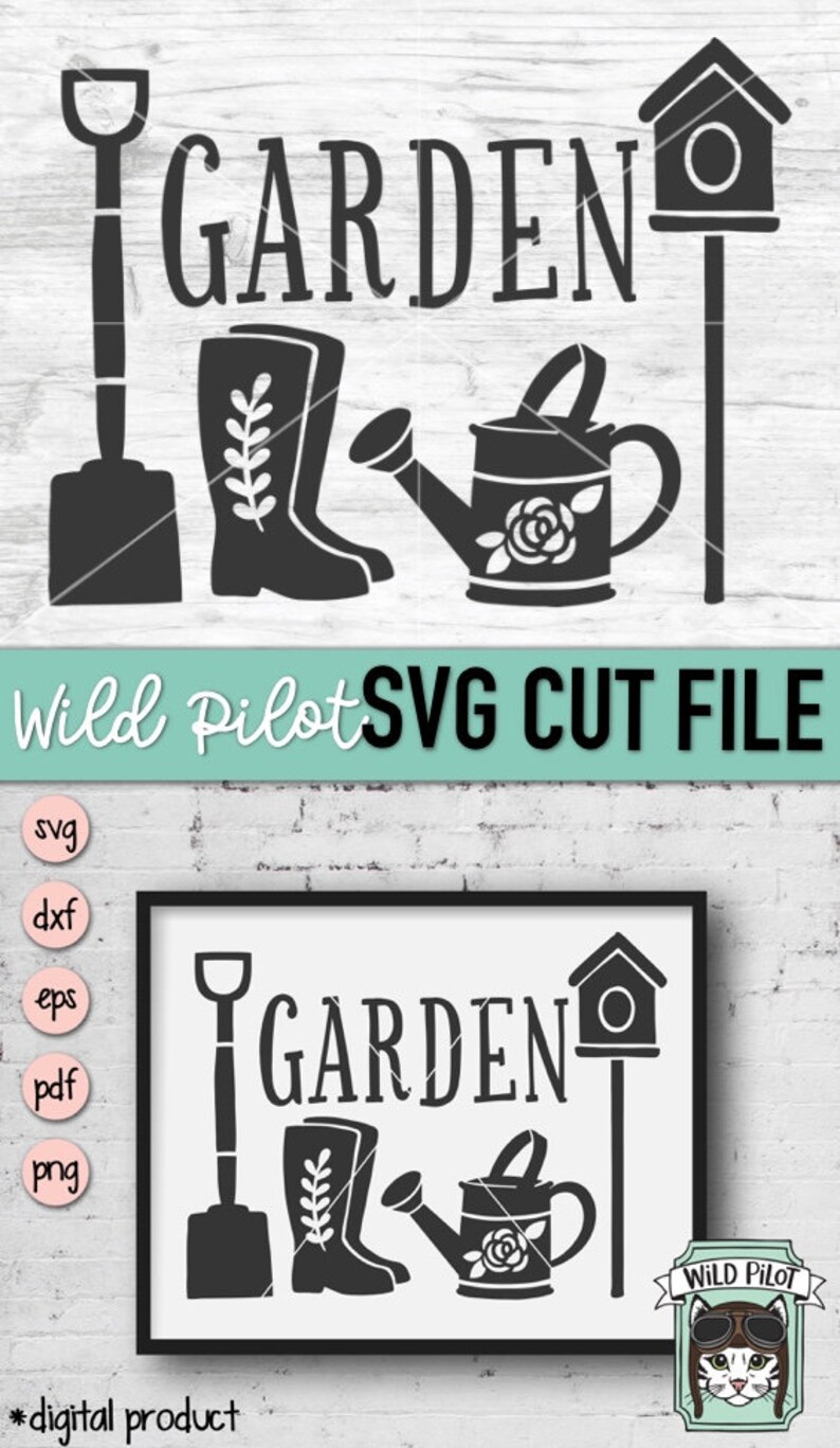 Garden SVG File, Gardening SVG, Garden Tools, garden sign, clip art, cut file, stencil, Shovel, Rain Boots, Watering Can, Birdhouse image 6