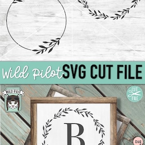 May include: A digital cut file featuring a wreath with leaves and a letter B in the center. The wreath is in a black silhouette on a white background. The file is available in SVG, DXF, EPS, PDF, and PNG formats.