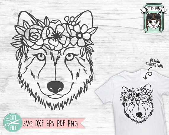 Wolf SVG file Wolf with Flower Crown SVG Wolf cut file | Etsy