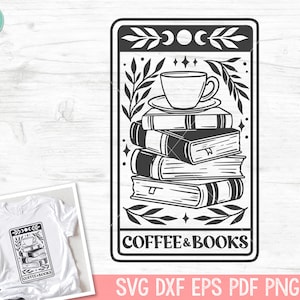 Cartas de tarô de café e livros svg, Café SVG, Amante de livros SVG, Café png, Amante de café svg, Livros svg, Café Tarot svg, Livros Tarot svg