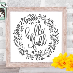 Hello Fall SVG, Wreath SVG, Fall svg file, Fall cut file, Fall wreath cut file, Hello Fall vector, laurel, fall, harvest