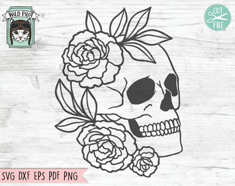 Flower Skull svg file, Skull cut file, Floral Skull svg file, halloween, gothic, skull with flowers svg file, witchy svg files, witch, fall