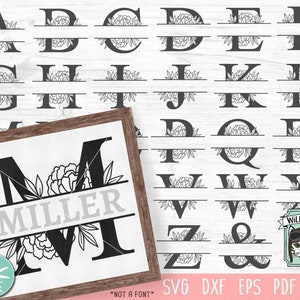Alfabeto de monograma dividido floral SVG, letras de flores svg, arquivo de corte de alfabeto dividido de flores, alfabeto floral, arquivo svg de monograma dividido, sobrenome