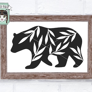 Bear SVG, Bear cut file, Bear Silhouette SVG, Bear clipart, Bear Leaves svg, Camping svg file, Bear Laurel leaves, mama bear, woodland, wild