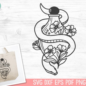 Snake SVG, Potion Bottle SVG, Animal svg, Floral Potion Bottle svg, Halloween SVG, Mystical svg, Witchy svg, Witchcraft svg, Reptile svg