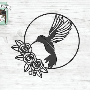 Hummingbird SVG file, Hummingbird Wreath svg file, Hummingbird Silhouette cut file, Hummingbird clipart, Flower Wreath vector, Circle Floral