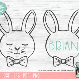 May include: A black and white outline of a bunny with a bow tie. The bunny has closed eyes and a name, "BRIAN", written in a light blue font inside the outline.