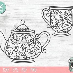 Teapot SVG, Teacup SVG, Tea pot flowers svg, tea cup flowers, Tea svg file, Teapot floral svg, Tea cup floral, coffee cup, tea cup cut file