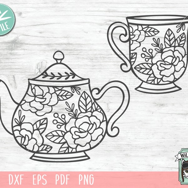 Teapot SVG, Teacup SVG, Tea pot flowers svg, tea cup flowers, Tea svg file, Teapot floral svg, Tea cup floral, coffee cup, tea cup cut file