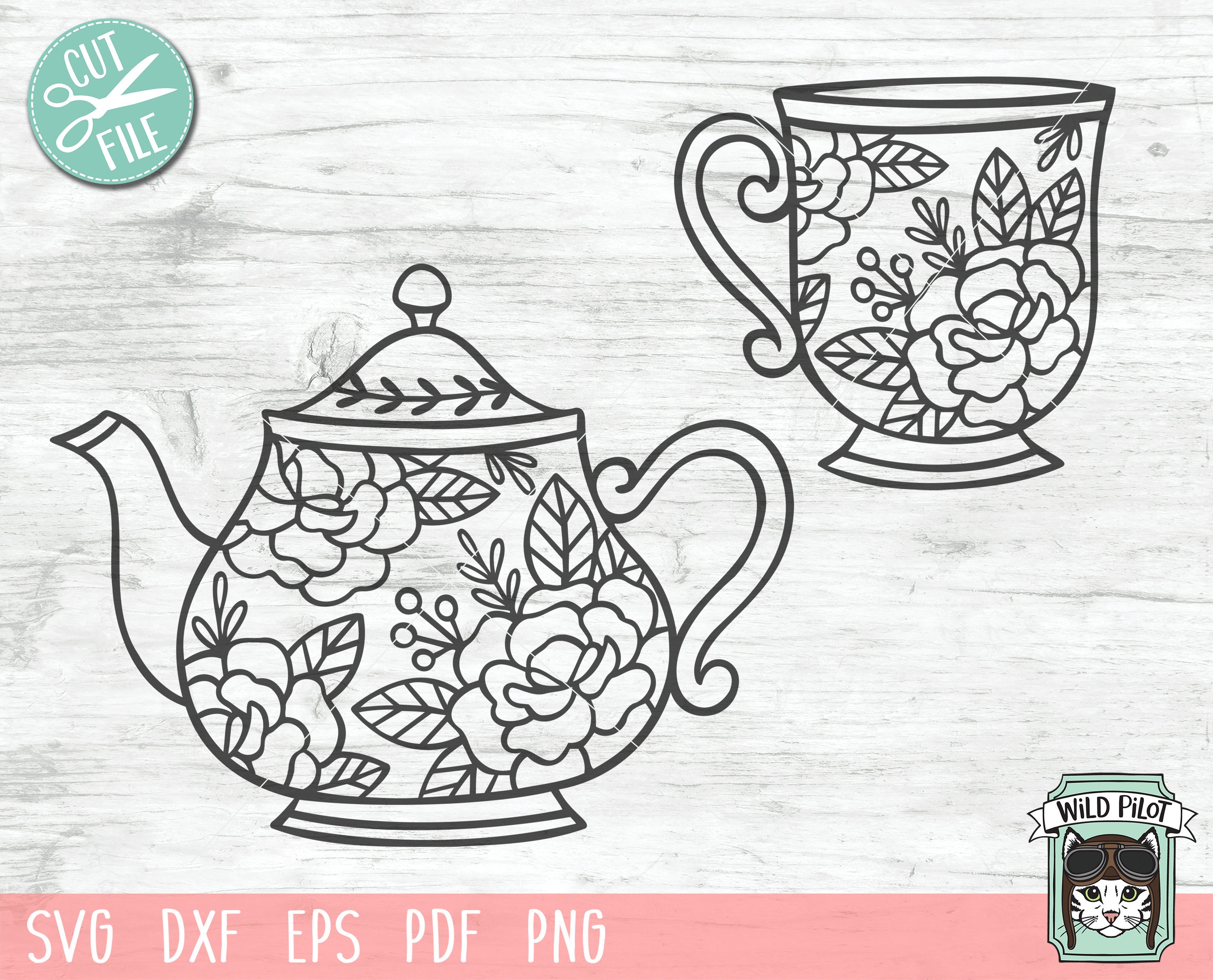 Teapot SVG Teacup SVG Tea pot flowers svg tea cup flowers Etsy