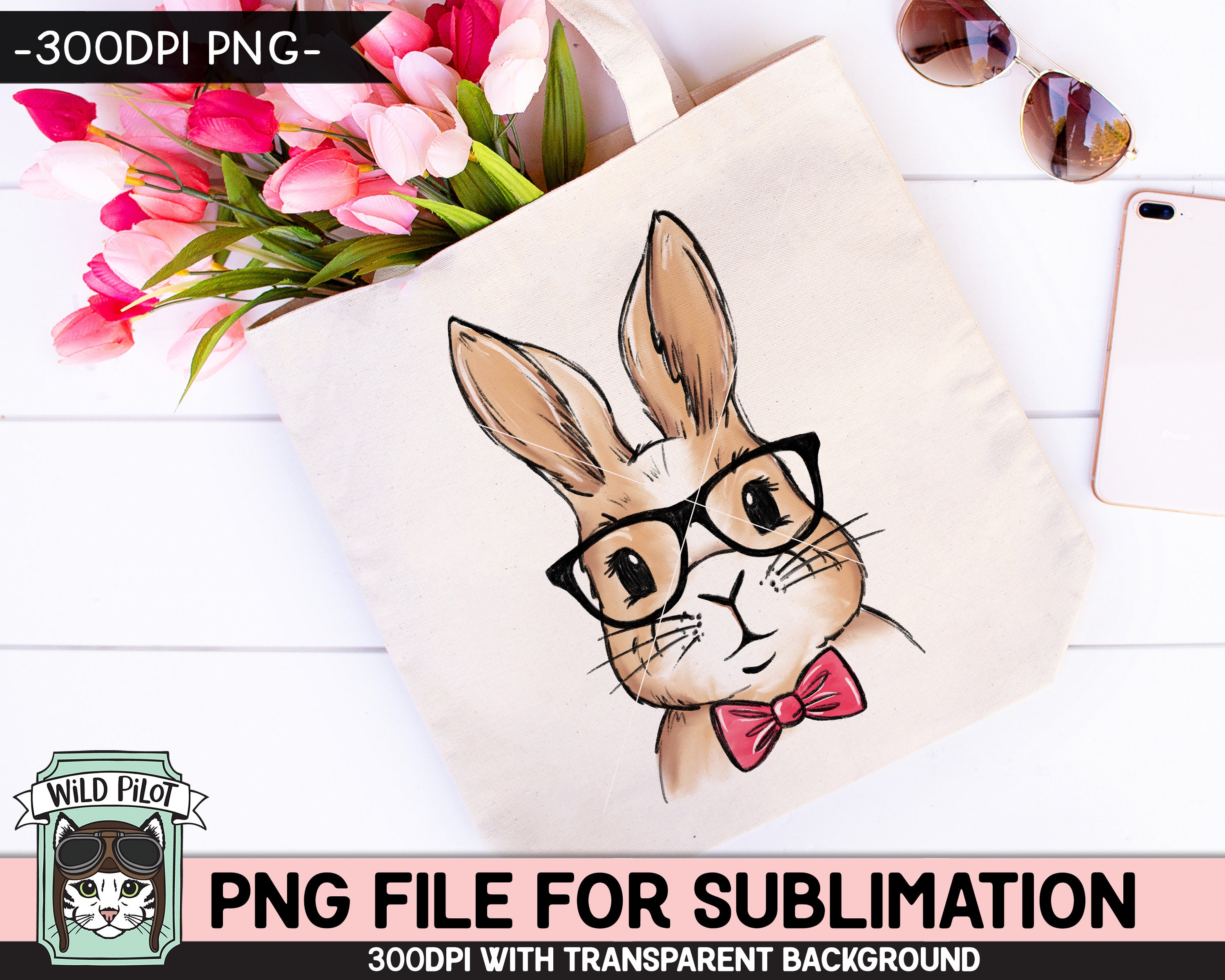 Bunny SUBLIMATION Design PNG, Easter Bunny Glasses Bowtie Png File ...