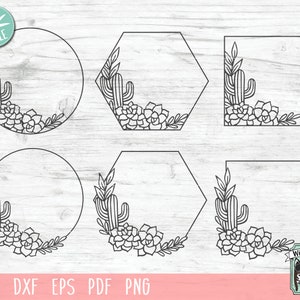 Cactus Frames SVG, Cactus SVG file, Cactus Monogram svg, Cactus Border, Succulent svg, Cactus cut file, Wreath svg, Round, Hexagon, Square